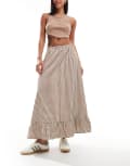 ONLY gingham maxi skirt in brown