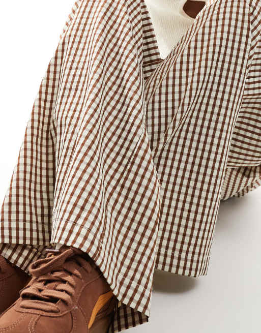 ONLY gingham wide leg pants in brown | ASOS