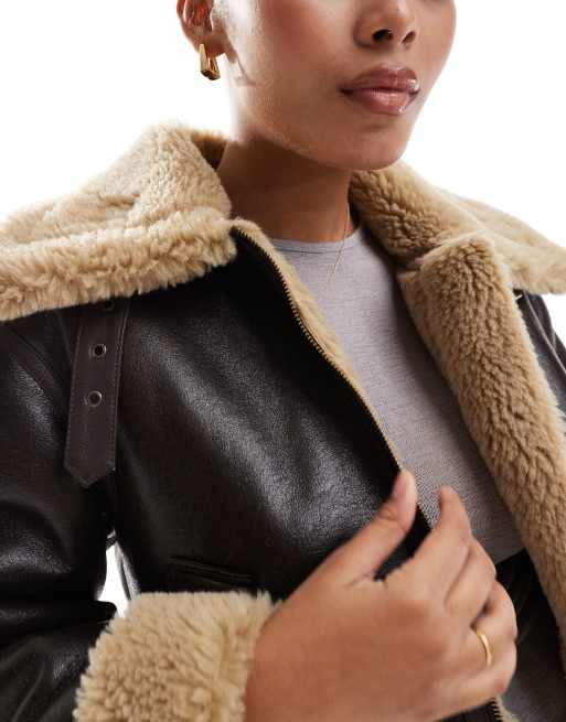 ONLY Giubbotto stile aviatore marrone con pelliccia sintetica ASOS