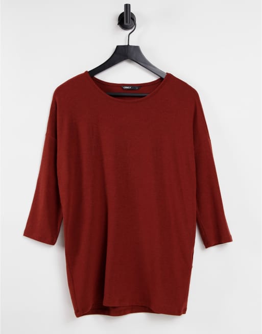 Only – Glamour – Tunika-Oberteil aus Jersey in dunklem Orange mit 3/4-Ärmeln