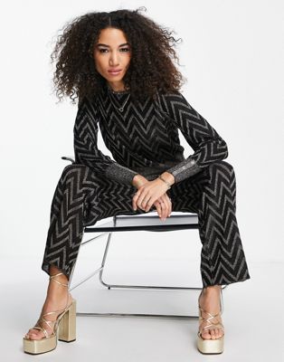 Only glitter chevron knitted jumper co-ord in black