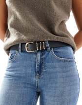 ONLY faux leather jeans belt with silver-tone buckle in tan