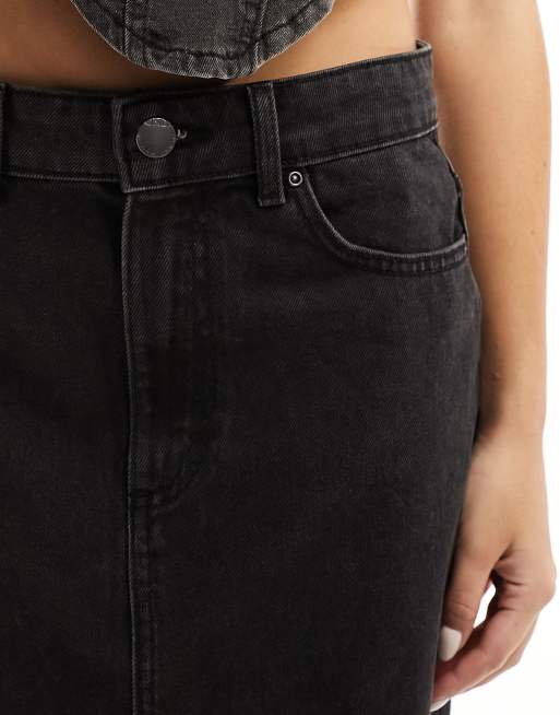 ONLY - Gonna midi di jeans con spacco sul davanti nero slavato  , 5 di 5