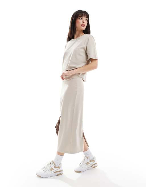ONLY - Gonna midi in jersey color pietra in coordinato 