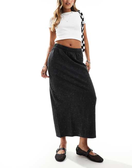 ONLY - Gonna midi in jersey lavaggio acido nero 