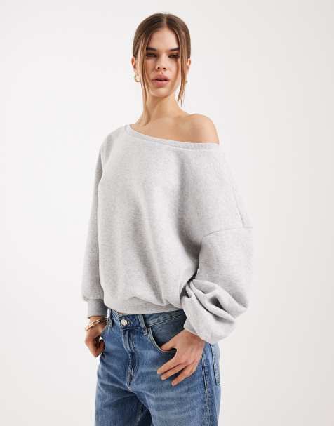 ONLY – Grå sweatshirt med asymmetrisk halsringning - view 1