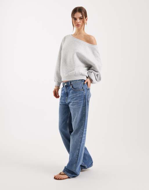 ONLY – Grå sweatshirt med asymmetrisk halsringning, 2 av 4