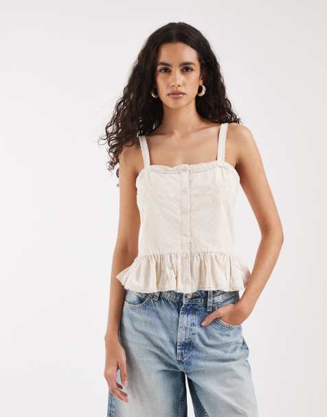 ONLY – Gräddvit peplum-topp med broderi - view 1