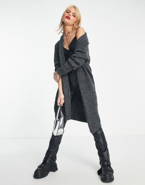 ONLY longline cardigan in charcoal grey 