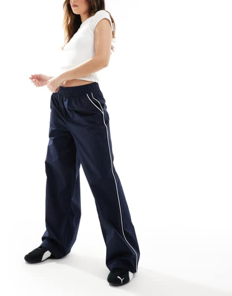ONLY contrast piping wide leg trousers in navy