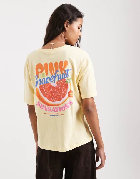 ONLY grapefruit graphic print t-shirt in pale yellow - view 1