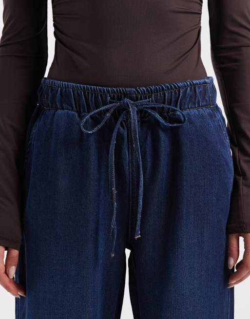 ONLY Greta high waist wide leg jeans in dark blue wash, 5 of 5