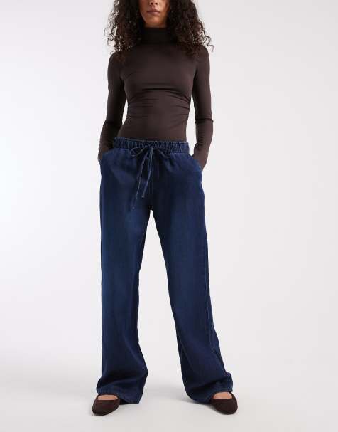 ONLY – Greta – Jeans in dunkelblauer Waschung mit hohem Bund und weitem Bein - view 1