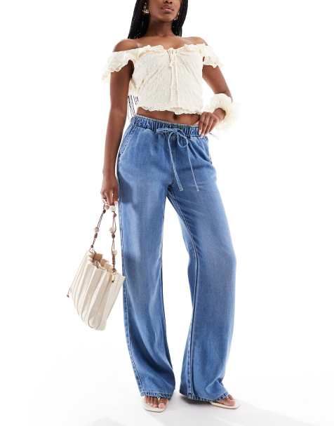 Only – Greta – Jeans in hellblauer Waschung mit hohem Bund und weitem Bein - view 1