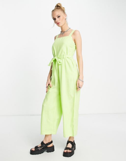 Only - Grøn jumpsuit i hør med firkantet hals og culottes-snit
