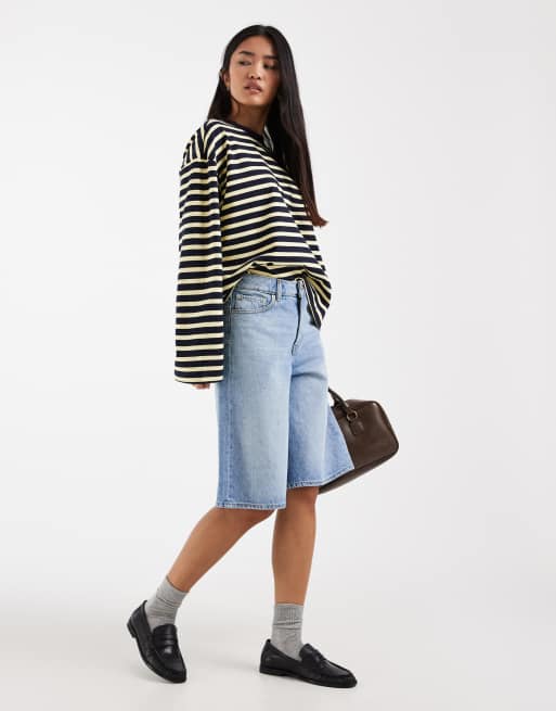 ONLY – Gul och marinblå, randig t-shirt i oversize med långa ärmar, 2 av 4