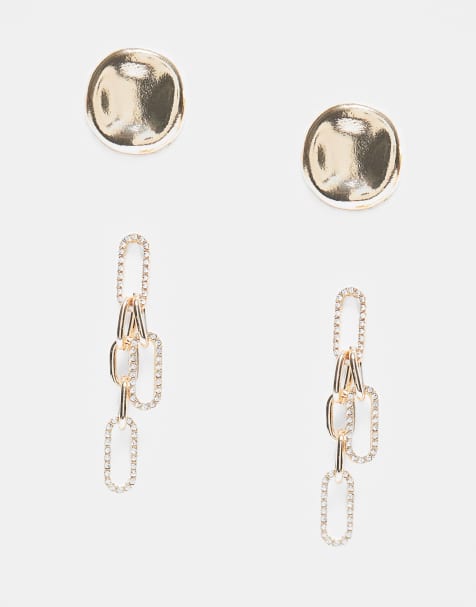 ONLY – Guldfärgade örhängen med strass, 2-pack - view 1