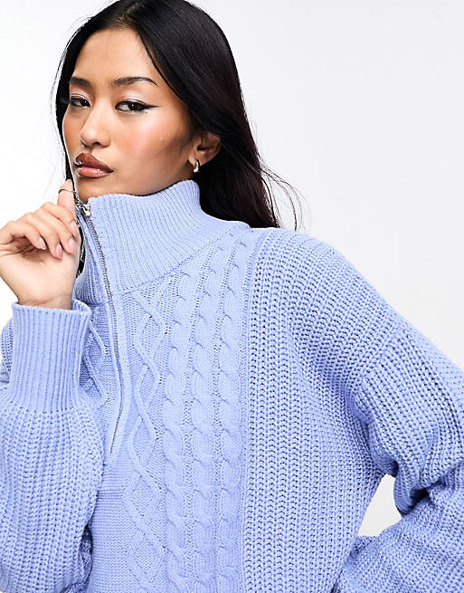 Only half zip cable detail sweater in light blue | ASOS