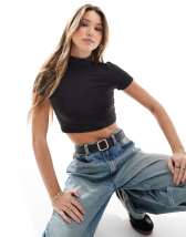 Only Half Zip Crop Top In Black