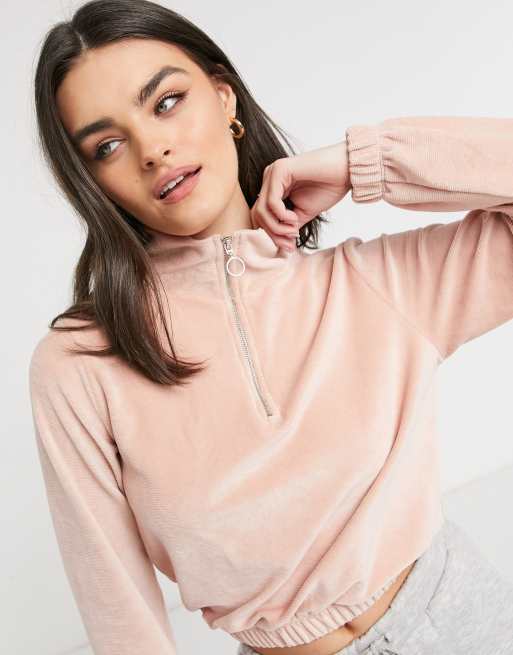 Only half zip cropped sweatshirt in misty rose