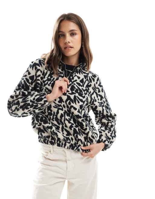ONLY half zip fleece sweatshirt in black & white print