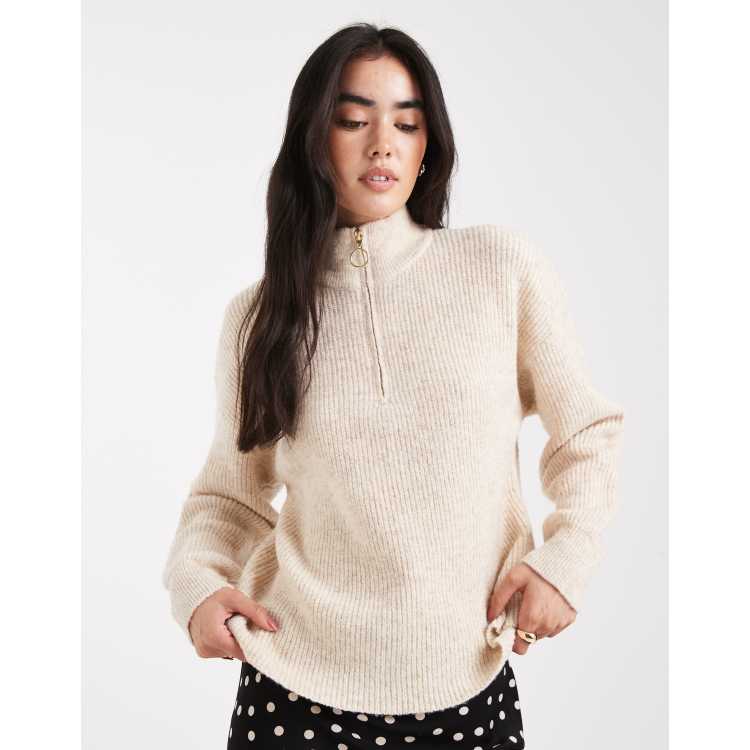ONLY half zip high neck sweater in stone | ASOS