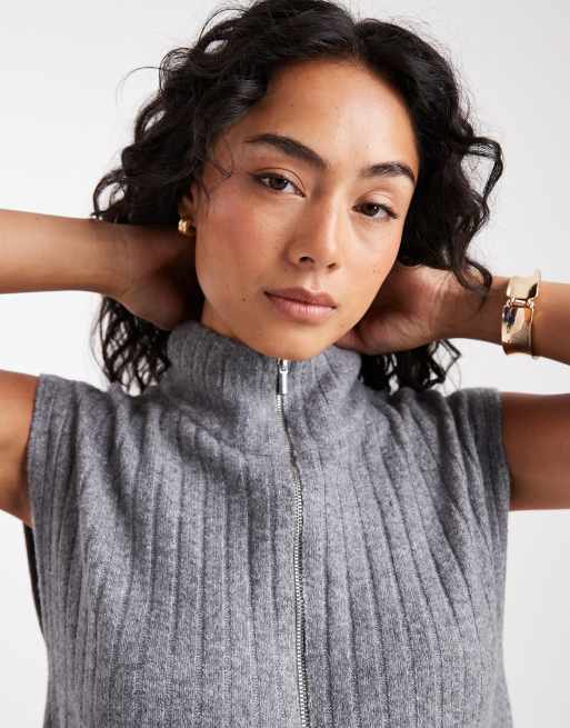 ONLY half zip sleeveless knit vest in gray | ASOS