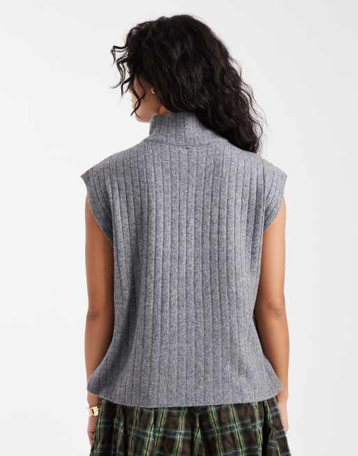 ONLY half zip sleeveless knit vest in gray | ASOS