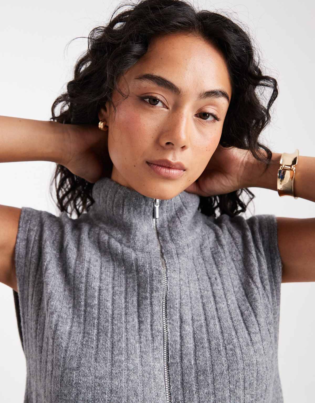 ONLY half zip sleeveless knitted vest in grey