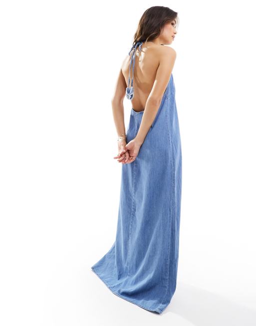 Denim halter maxi store dress