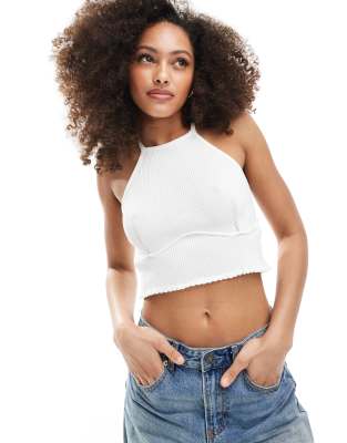 Only Halter Neck Knit Crop Top In White