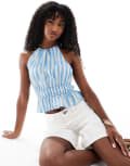 [ONLY] ONLY halter neck peplum top in white & blue stripes 16 Light blue