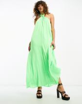 Topshop satin ombre midi bandeau dress in lime | ASOS