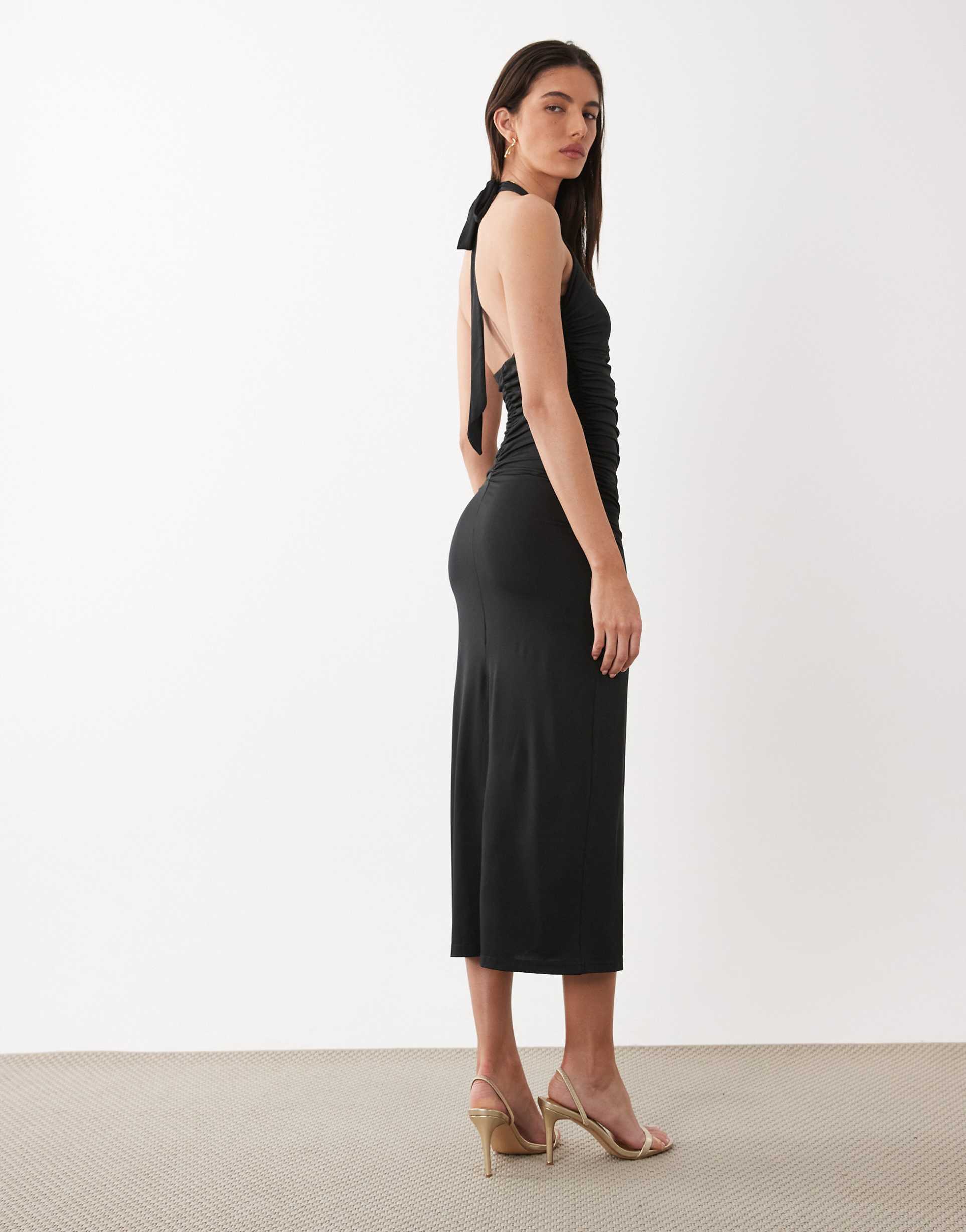 only halterneck slinky midaxi dress in black