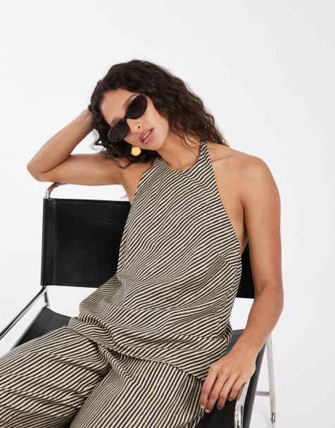 ONLY halterneck top co-ord in black stripes - view 1