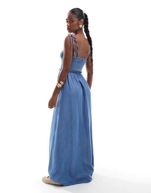 ONLY – Hänger-Maxikleid aus mittelblauem Denim, 4 von 4