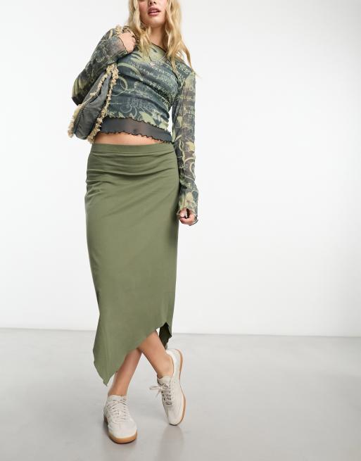 Only hanky hem maxi skirt in khaki | ASOS