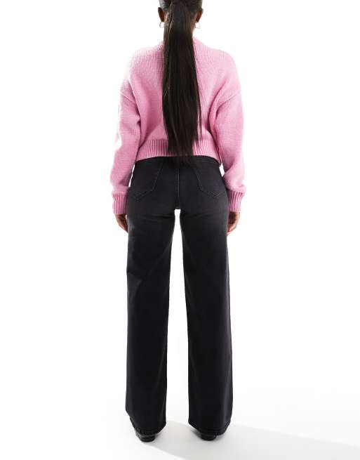 ONLY - Hannah - Jeans a fondo ampio a vita super alta nero slavato, 2 di 5