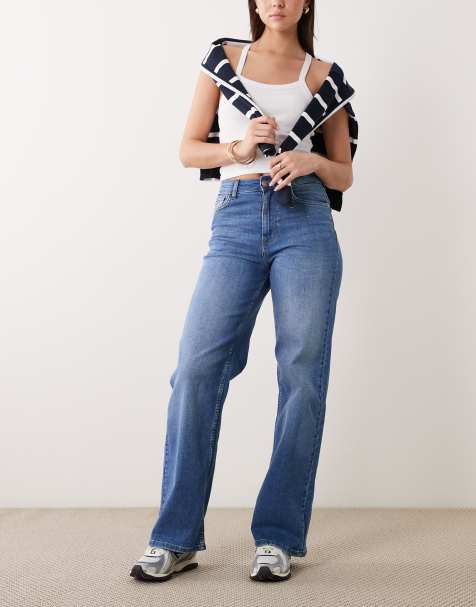 ONLY Hannah extra high waist wide leg jeans in mid blue wash