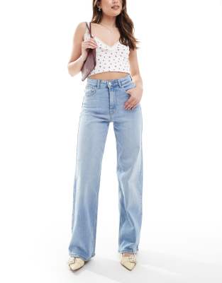 Only Hannah Super High Waist Wide Leg Jeans In Blue