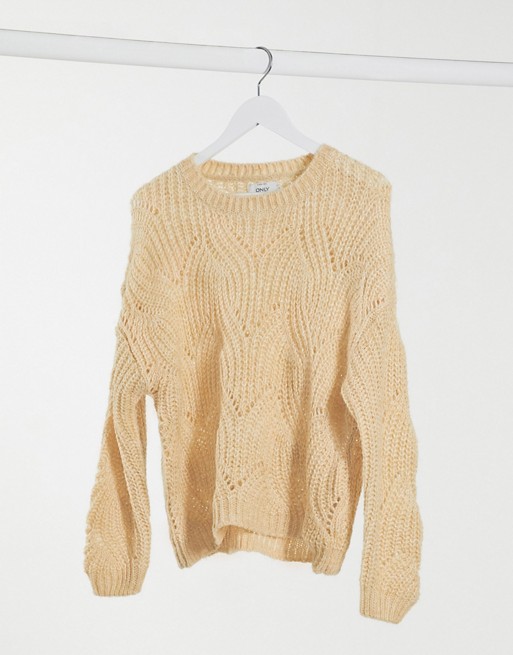 Only havana crochet jumper in beige
