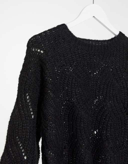 Only havana crochet jumper in black