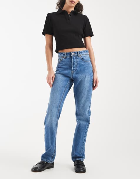 ONLY Hazel mid waist straight leg jeans in mid blue - view 1