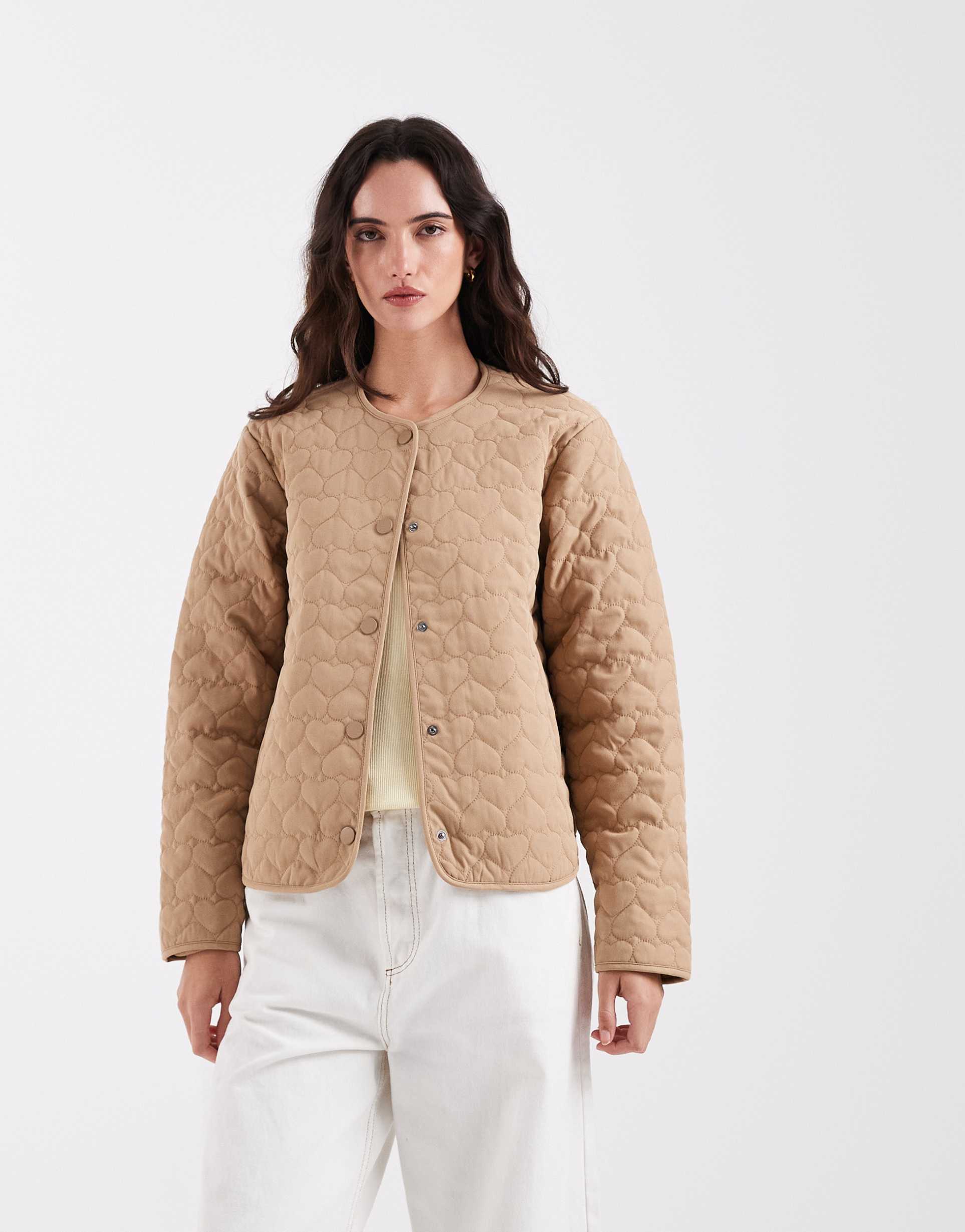 only heart quilted jacket in light brown