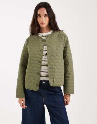 Only Heart Quilted Liner Jacket In Green