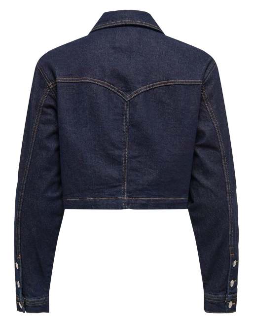 ONLY Heather denimjacka med bred krage i mörkblå denim, 7 av 7