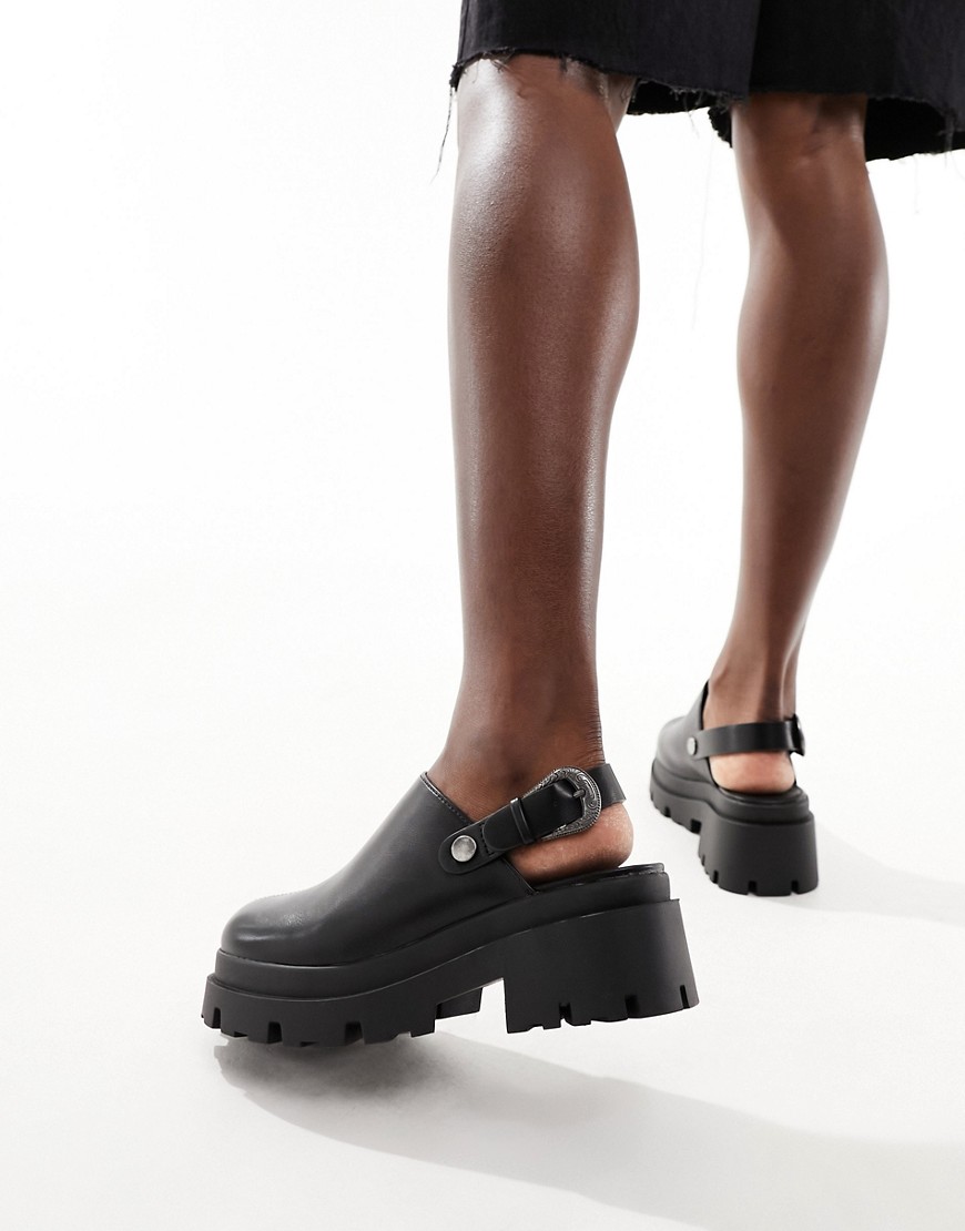 heeled clog with buckle detail in black