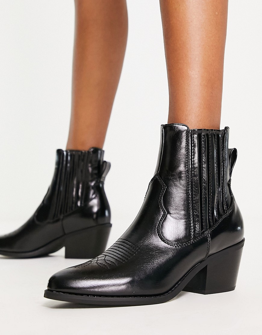 Only Heeled Western Ankle Boots In Black