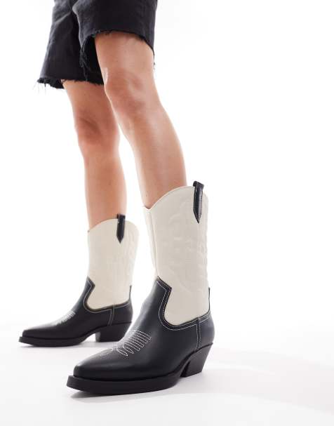 ONLY heeled western boots in black and white contrast - view 1