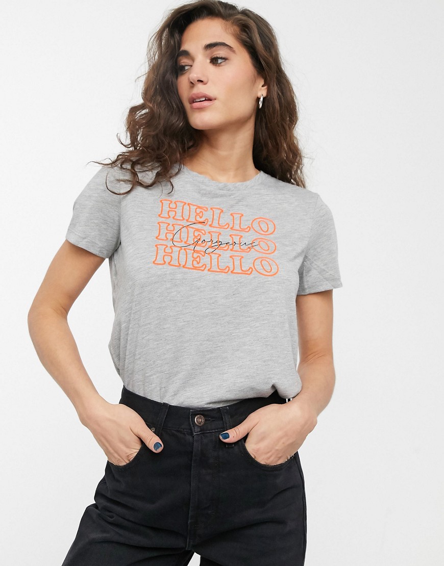 Only Hello neon graphic t-shirt-White